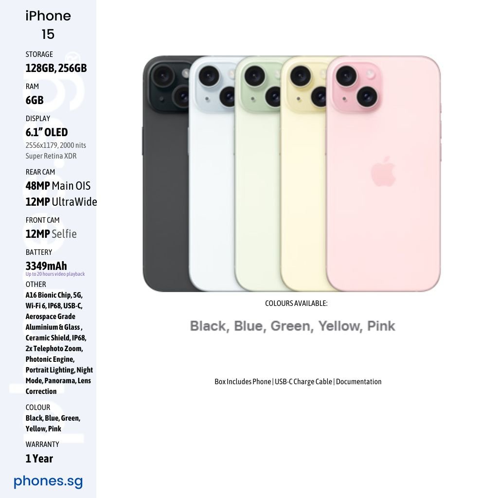 Apple iPhone 15 - 6.1-inch display, 128GB Smartphone - Singapore